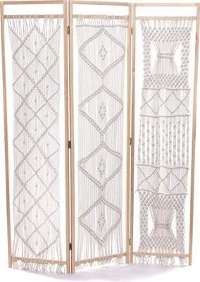 Obrázok produktu pre ROZDEĽOVAČ POKOJOV "BOHO" | 166x123cm, makramé, biely | Dekoratívny paraván