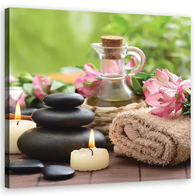 Produktbild von Leinwandbild Handtuch Kerzen Stein 60x60 Feeby Bunt bild für die wand bereit zum aufhängen