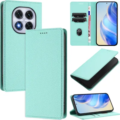 Produktbild von Litchi Leder Handyhülle für Xiaomi Redmi Note 14 Pro 4G Wallet Kartenfächer Standfunktion Hülle Türkis