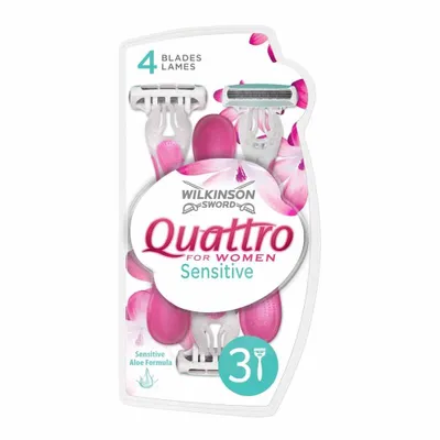 Zdjęcie produktu dla Wilkinson Quattro For Women Sensitive Maszynki do golenia dla kobiet, 3 sztuki