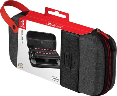 A Nintendo Switch Deluxe Travel Case is shown in its packaging.