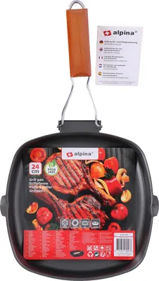 Obrázek produktu pro Grilovací pánev se sklopnou dřevěnou rukojetí, s nepřilnavým povrchem, na smažení a grilování, pánev pro elektrické, sklokeramické a plynové varné desky
