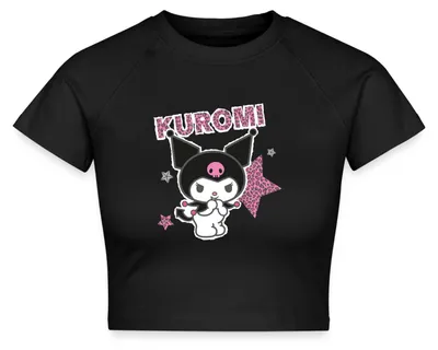 Produktbild von Spreadshirt Kuromi Mit Schriftzug Leo Stil Crop Top, M, Schwarz