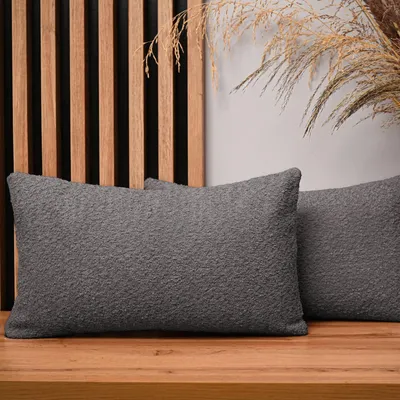 Produktbild von MG Design 2er Set Kissenbezüge 30 x 50 cm in Dunkelgrau - mit Reißverschluss, fein gewebt mit Chenille-Haptik, pflegeleich