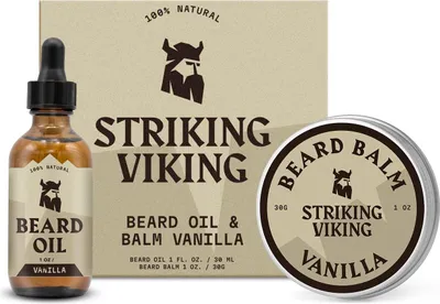 Produktbild von Bartpflege-Set: Bartöl und Balsam Vanille, 30g Dose, 30ml Flasche, natürliche Inhaltsstoffe