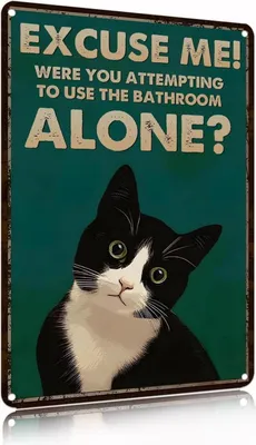 Image de Vintage chat noir plaque métallique 20x30cm pour salle de bain & toilettes