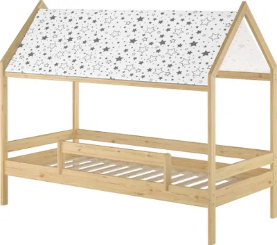 Immagine prodotto di Letto a terra con baldacchino e protezione anticaduta Letto a casetta Letto a casetta 90x200 Letto in pino massiccio Altri accessori a scelta V-60.58-09 Doghe