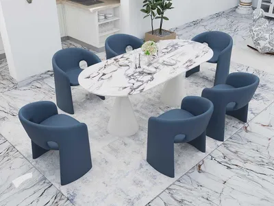 Immagine prodotto di Elegante set da pranzo Tavolo da pranzo ovale Sedie in tessuto Tavolino