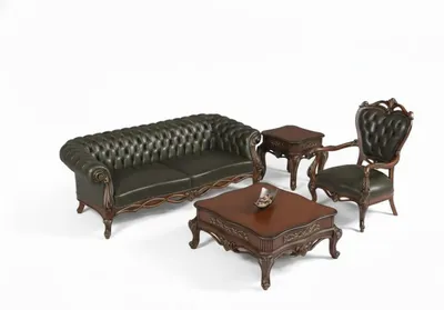 Immagine prodotto di Soggiorno in stile Chesterfield classico: divano esclusivo, poltrona in pelle, tavolo