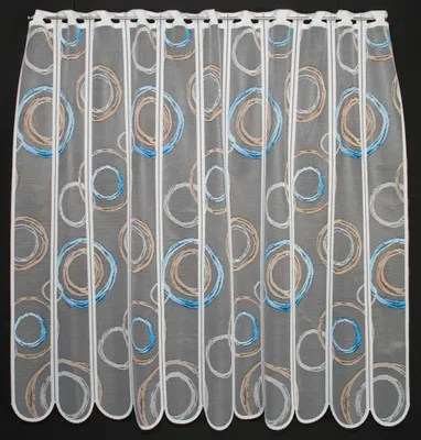 Produktbild von Gardinen Kranzusch Scheibengardine Kringel 90x44 cm H/B weiß mit blau/hellbraun Bistrogardine Vorhang Küche 1er Pack