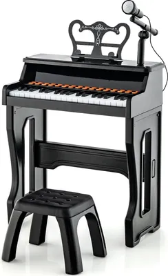 Produktbild von Keyboard Kinder, 37 Tasten Mini Klavier mit Mikrofon & Notenständer & Hocker, E-Piano Kinder mit Ständer, Multifunktionales Musikspielzeug für Kinder ab 3 Jahren (Schwarz)
