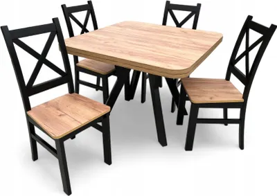 Obrázek produktu pro Sada 4 židlí + skládací stůl čtvercový Zaowal 90x90/190 cm dub craft