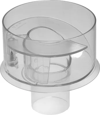 A clear studio shot of a clear plastic dust container insert for a vacuum cleaner.