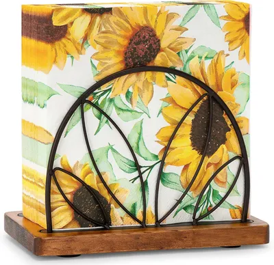 Productafbeelding van Servettenhouder met houten voet, metaal, modern design, voor op tafel