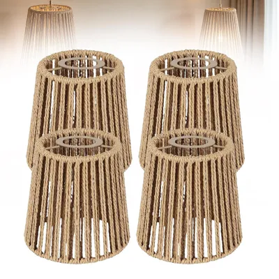 Image de 4 abat-jours de style bohème, en rotin, pour lampes de table et suspensions