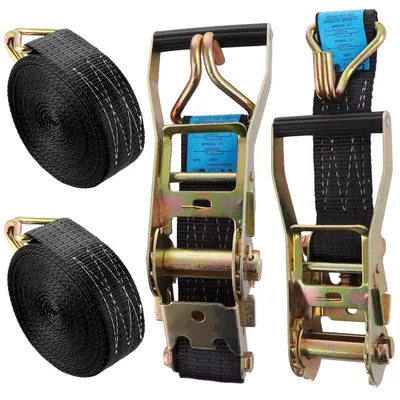 Productafbeelding van Spanningsriemen met ratel en haken, set van 2, 10 meter lang, 50 mm breed, zwart, breeksterkte 3000 daN