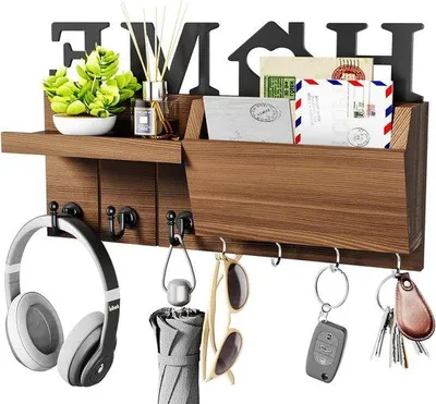 Produktbild von Holzschlüsselbrett mit 7 Haken und Ablage braun