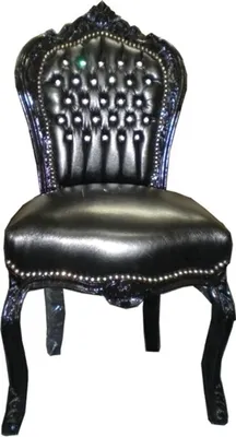 Produktbild von Barock Esszimmer Stuhl Schwarz / Schwarz Lederoptik Bling Bling