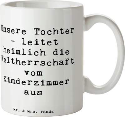 Produktbild von Mr. & Mrs. Panda Tasse Spruch Tochter Weltherrschaft - Weiß - Geschenk, Kaffeebecher, Henkeltasse, Geburtstage, Einfallsreichtum, Freude, Handarbeit, Keramiktasse