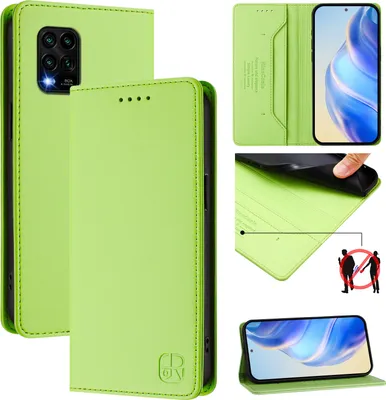Produktbild von Lederhülle für Xiaomi Mi 10 Lite 5G Hülle Flip Brieftasche Kartenfächern Ständer Schutzhülle Grün