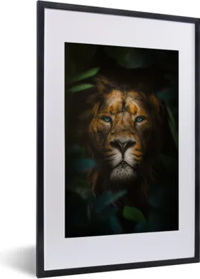 Produktbild von MuchoWow® MuchoWow® Gerahmtes Poster Löwe - Dschungel - Blätter 40x60 cm - Poster mit zchwarzem Bilderrahmen - Poster in Rahmen