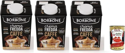 Three cartons of coffee cream and one can of crushed tomatoes.