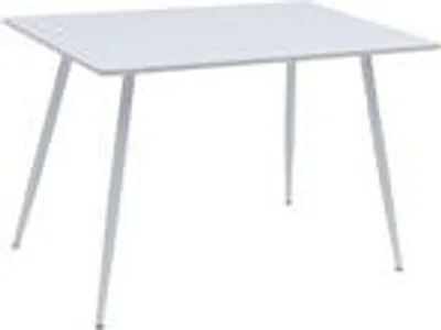 A white square table with four angled legs, shown against a white background.