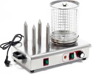 Produktbild von Wiltec Hot Dog Gerät 650 W aus Edelstahl mit 4 Heiz-Dornen, 475 x 290 x 380 mm, Wurstkocher Würstchenwärmer Hot Dog Maker Eierkocher Dämpfer