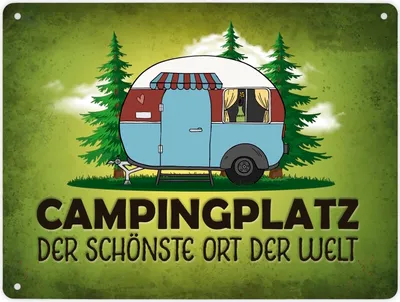 Produktbild von Metallschild XL mit Wohnwagen Motiv und Spruch: Campingplatz Schild