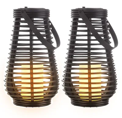 Produktbild von 2x LED Solarlampe, Feuer-Effekt, Henkel, schwarz, H 26 cm