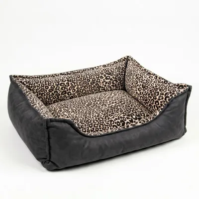 Produktbild von 4L Textil Orthopädisches Hundebett mit Bezug, Visco Memory Foam, Leopardenmuster, Waschbar, Hundekörbchen kleine Hunde (60x40 cm,Schwarz)