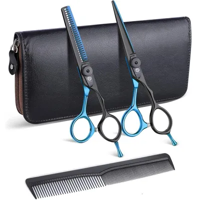 Productafbeelding van Haarschaar kappersschaar - Set - 5,5 inch - Uitdunschaar - Blauw