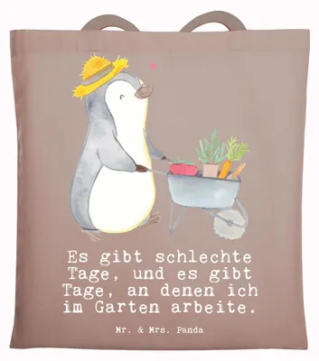 Produktbild von Mr. & Mrs. Panda Jutebeutel Pinguin Gartenarbeit - Braun Pastell - Geschenk, Laptoptasche, Urban Gardening, Gartenpflege, Schultasche, Jutetasche, Einkaufstasche, Tasche