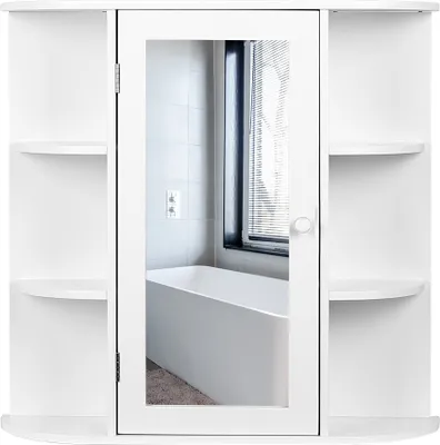 Image de WYCTIN armoire de toilette armoire de toilette murale armoire de toilette étagère blanc 60*17*58cm