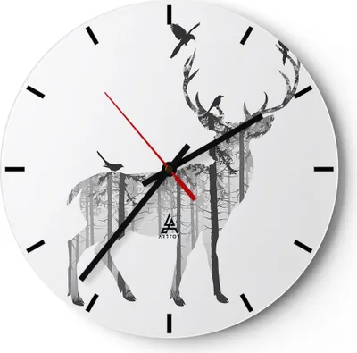 Produktbild von Wanduhr - Rund - Glasuhr - Hirsch Herbst Wald Illustration - 40x40cm - Schleichendes Uhrwerk - Lautlos - zum Aufhängen bereit - Dekoration Modern - Wanddekoration aus Glas - C3AR40x40-3159