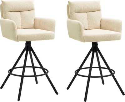 Produktbild von Barhocker - Hellbeige - Schwarz - Cordbezug - Metallgestell - drehbar - 2er Set