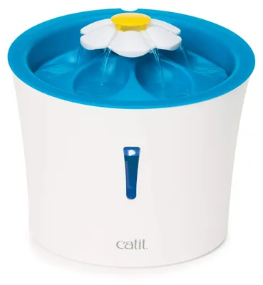 Zdjęcie produktu dla Fontanna dla kota Catit Flower, fontanna do picia z podświetleniem LED, pojemność 3 litry, kolor biały/niebieski