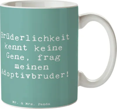 Produktbild von Mr. & Mrs. Panda Tasse Spruch Adoptivbruder Liebe - Meeresbrise - Geschenk, mit Motiv, Familienverbindung, Freude, Familie, Verwandte, Kaffeebecher, Becher, Adoption