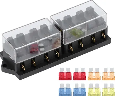 Productafbeelding van 8-weg zekeringhouderdoos, geschikt voor 12V DC, 15A, met 8 universele accessoires voor voertuigen