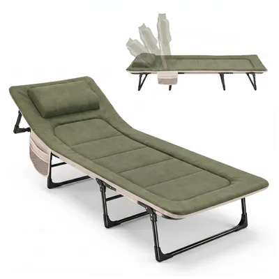 Produktbild von Sekey 193 x 70 cm Klappbares Feldbett Campingliege bis 150kg - Verstellbare Rückenlehne 6 Stufen - Tragbares Reisebett mit Memory-Foam-Kissen, Grün