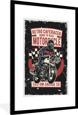 Produktbild von MuchoWow® MuchoWow® Gerahmtes Poster Motor - Vintage - Flagge 60x90 cm - Poster mit zchwarzem Bilderrahmen - Dekoration - Wandposter Wohnzimmer - Hochwertig
