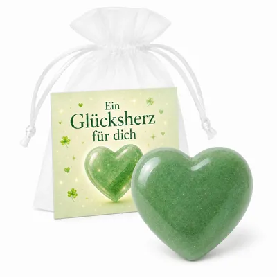 Produktbild von MilaBoo Geschenk zur Einschulung – Herzstein aus Aventurin mit Mutmach-Karte im Organzasäckchen – kleine Aufmerksamkeit für Schultüte, Schulanfang und