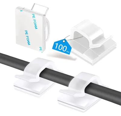 Zdjęcie produktu dla Klipsy do kabli samoprzylepne - Uchwyty do kabli - 100 szt. - 16,8 x 16 x 11 mm - Do kabli do 7 mm