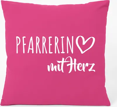 Produktbild von Huuraa Kissen Pfarrerin mit Herz 40x40cm mit Füllung Fuchsia Baumwolle Dekokissen Geschenkidee