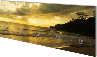 Produktbild von Wallario Flurgarderobe Wandgarderobe aus Glas, mit 5 Haken, Größe 80 x 30 cm, Motiv Badestrand auf den Malediven - Stille am Abend