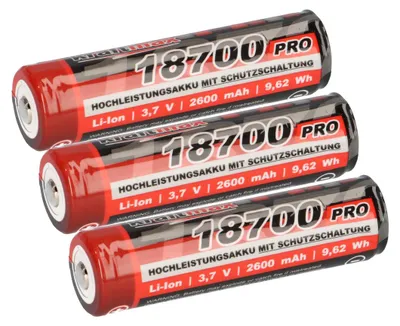 Image de 3x Kraftmax 18700 Pro batterie avec circuit de protection PCB - spécialement pour les lampes de poche LED 3,7V 9,62 Wh