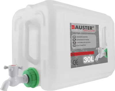 Produktbild von BAUSTER® Wasserkanister 30L mit Hahn Kunststoffwasserkanister, Trinkwasserkanister, Handwaschwasser, Wasserkanister mit Hahn für Camping, horizontal