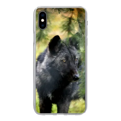 Produktbild von MuchoWow® Handyhülle Schutzhülle Hülle für iPhone Xs Wolf - Makro - Blätter Silikon Softcase Handy Hülle - Handytasche