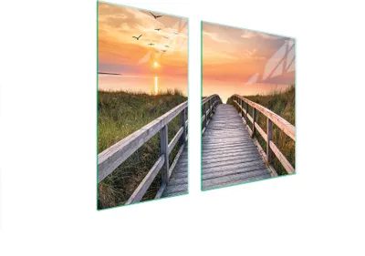 Produktbild von Herdabdeckplatten 2 teilig 90x52 Glaskeramikkochfeld Abdeckung Glas Schneidebrett Landschaft Sonne