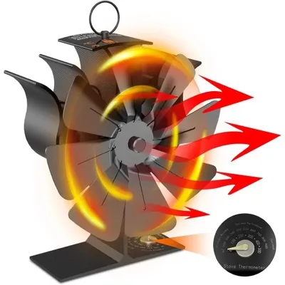 Produktbild von Kaminventilator - Wärmebetriebener Ofenventilator - 8 Flügel - 3000 U/min - Ohne Strom - Mit Thermometer - Leise